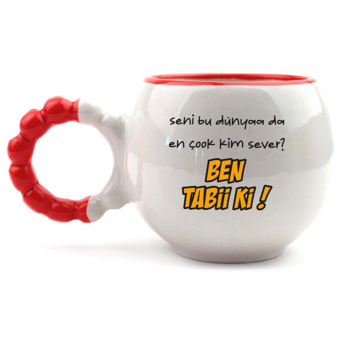 Seni Bu Dünya Da En Çook Kim Sever? El Yapımı Krem Parlak Puf Kupa - El İşçiliği Hediyelik Kupa Bardak Mug