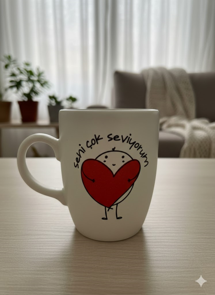 Seni Çok Seviyorum Krem Oval Kupa - Hediyelik Kupa Fincan Mug