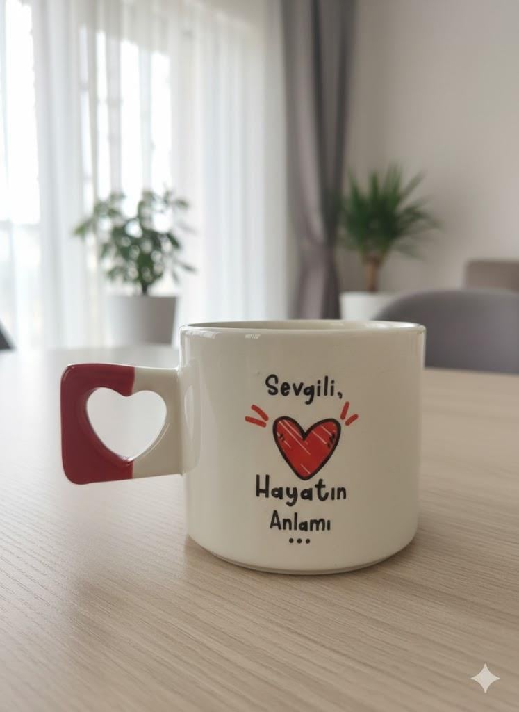 Sevgili, Hayatın Anlamı... Kalp Kulp Kupa - Hediye Seramik Kupa