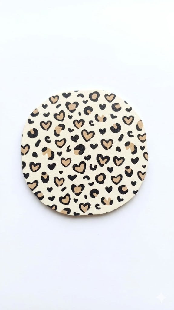 Leopar Baskılı Ahşap Bardak Altlığı 