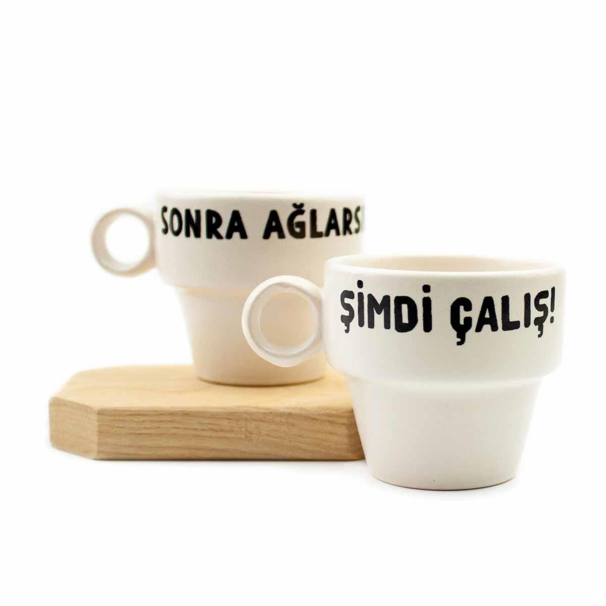 Şimdi Çalış! Sonra Ağlarsın 2'li Espresso Bardak Seti - Hediye Seramik Fincan