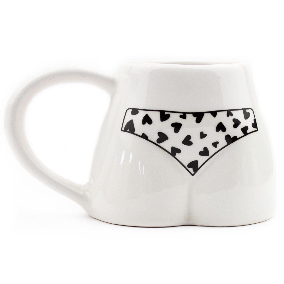 Siyah Kalpli Bikinili El Yapımı Beyaz Parlak Popo Kupa - El İşçiliği Hediyelik Kupa Bardak Mug