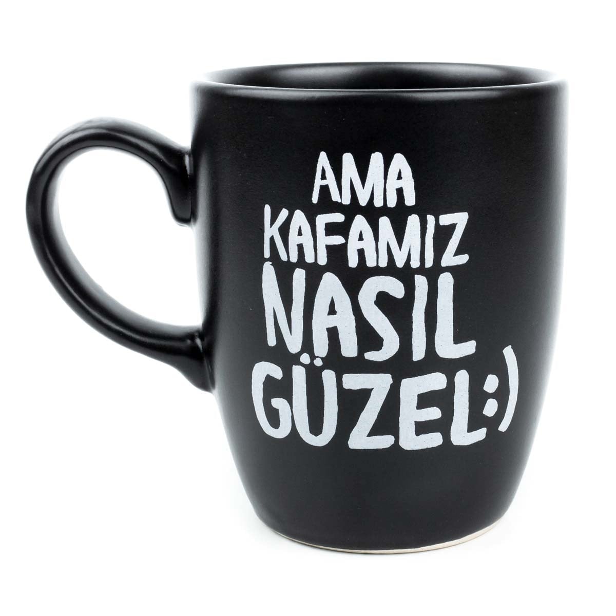 Ama Kafamız Nasıl Güzel Siyah Oval Kupa - Hediye Seramik Kupa