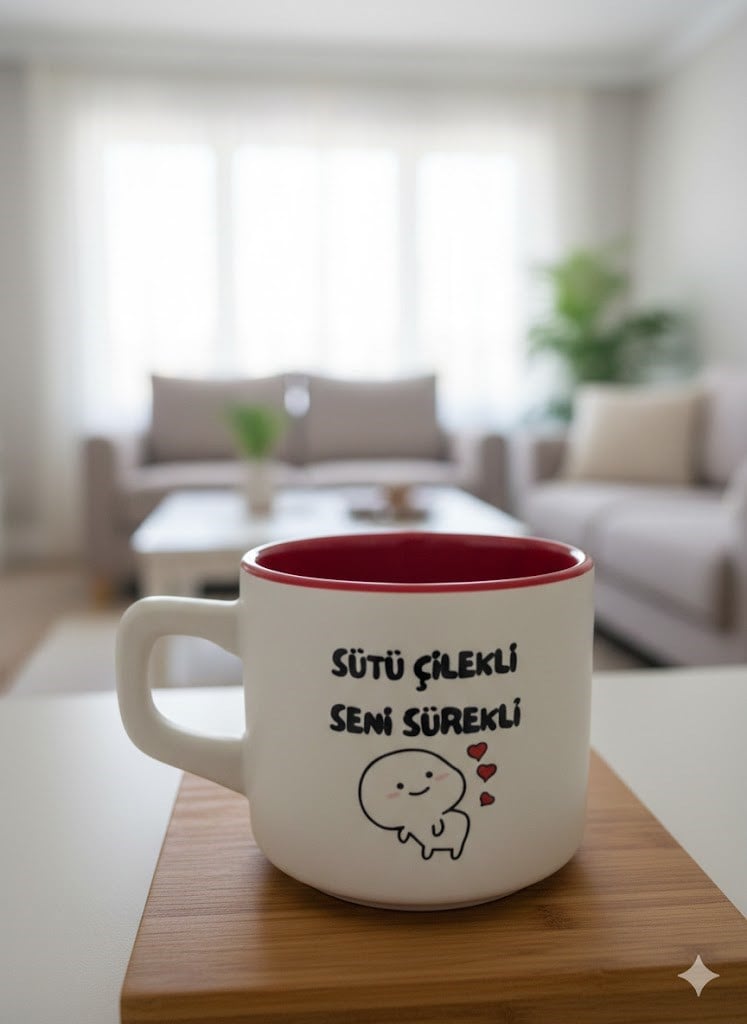 Sütü Çilekli Seni Sürekli Beyaz Venüs Kupa - Hediyelik Kupa Fincan Mug