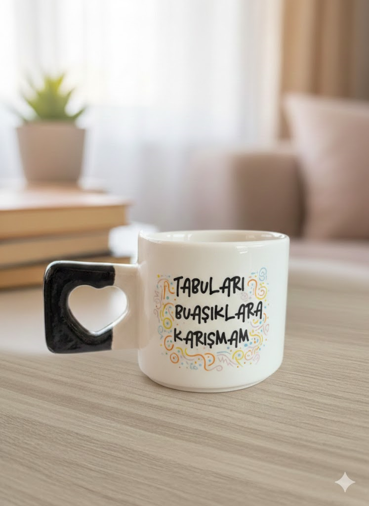 Tabuları Yıkarım Bulaşıklara Karışmam Kalp Kulp Kupa - Hediye Seramik Kupa