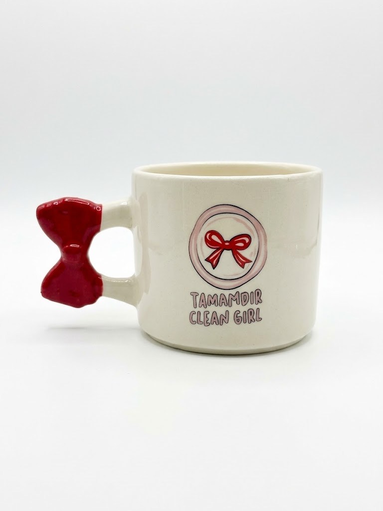 Tamamdır Clean Gırl El Yapımı Krem Parlak Kurdele Kulp Kupa - El İşçiliği Hediyelik Kupa Bardak Mug