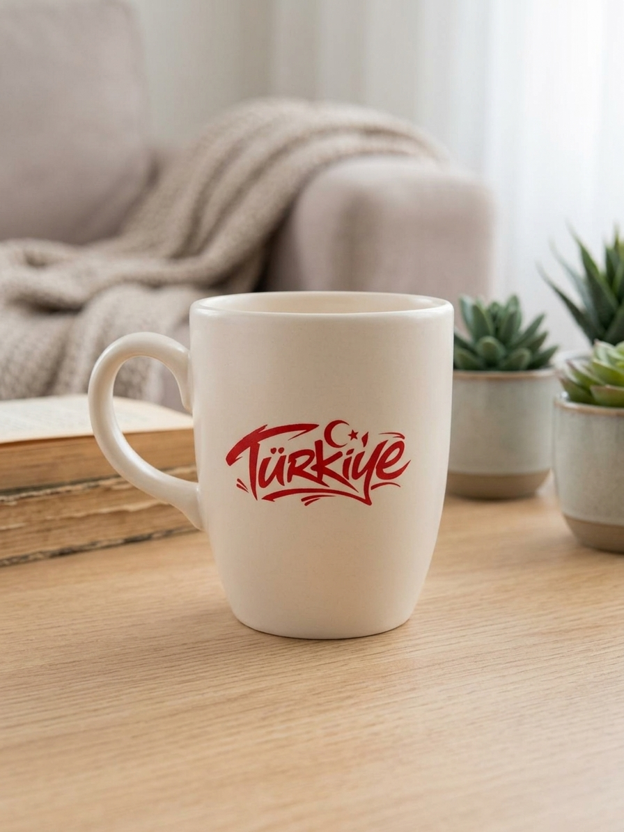 Türkiye Krem Oval Kupa - Hediyelik Kupa Fincan Mug