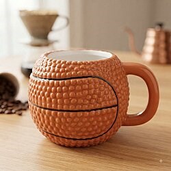 Turuncu Basketbol Topu Tasarımlı 3D Kupa - Eğlenceli Dekoratif Kahve ve Çay Bardağı