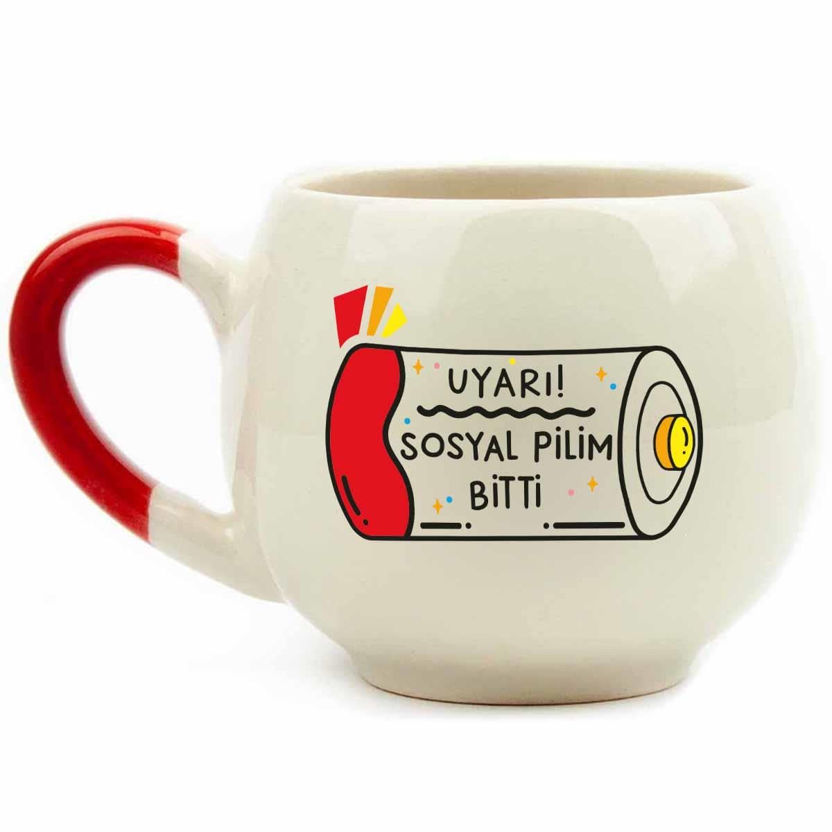 Uyarı! Sosyal Pilim Bitti Krem Parlak Balon Kupa - Hediyelik Kupa Fincan Mug