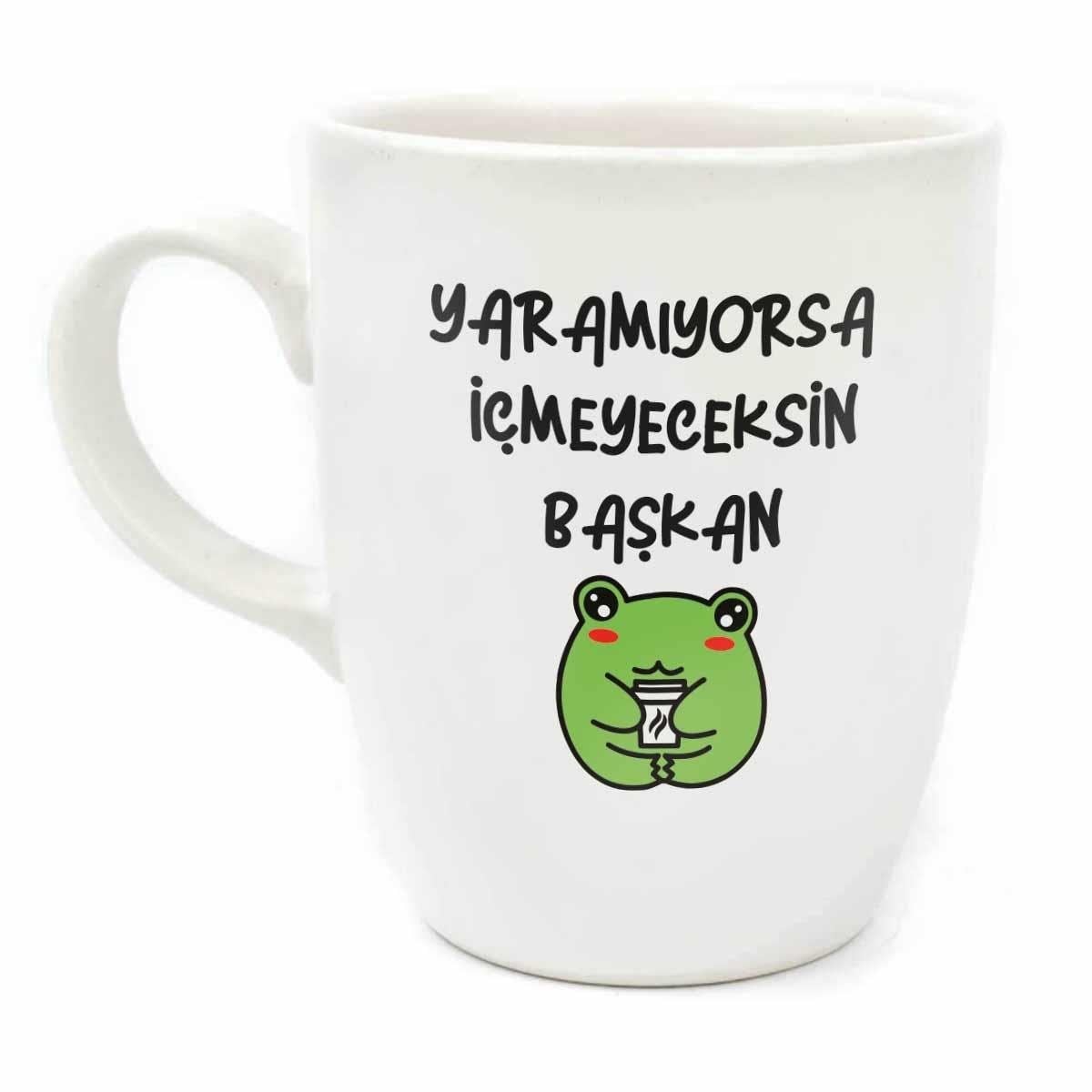 Yaramıyorsa İçmeyeceksin Başkan Krem Oval Kupa - Hediye Seramik Kupa