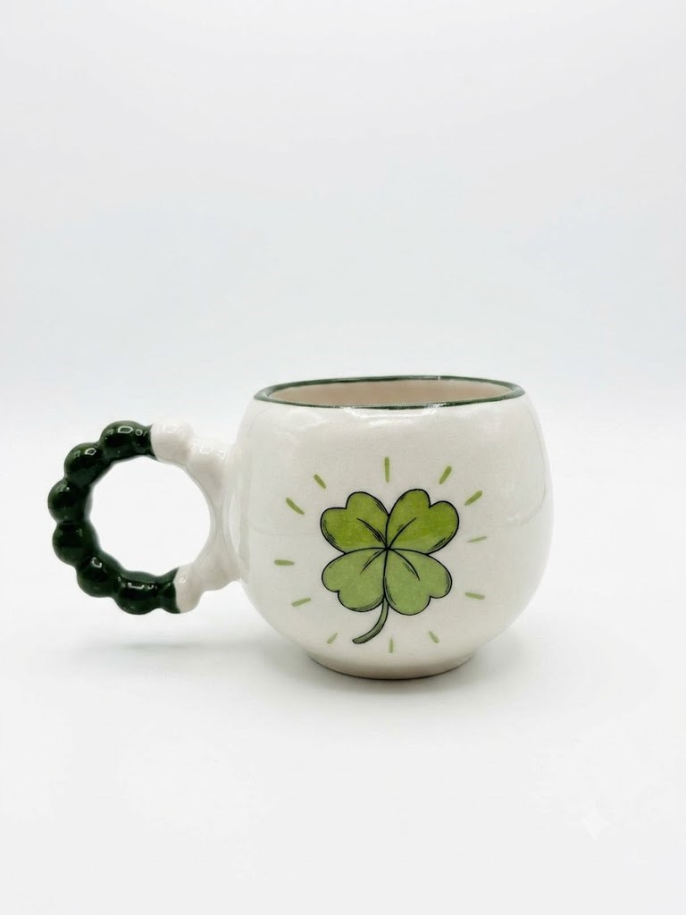 Yonca El Yapımı Krem Parlak Puf Kupa - El İşçiliği Hediyelik Kupa Bardak Mug