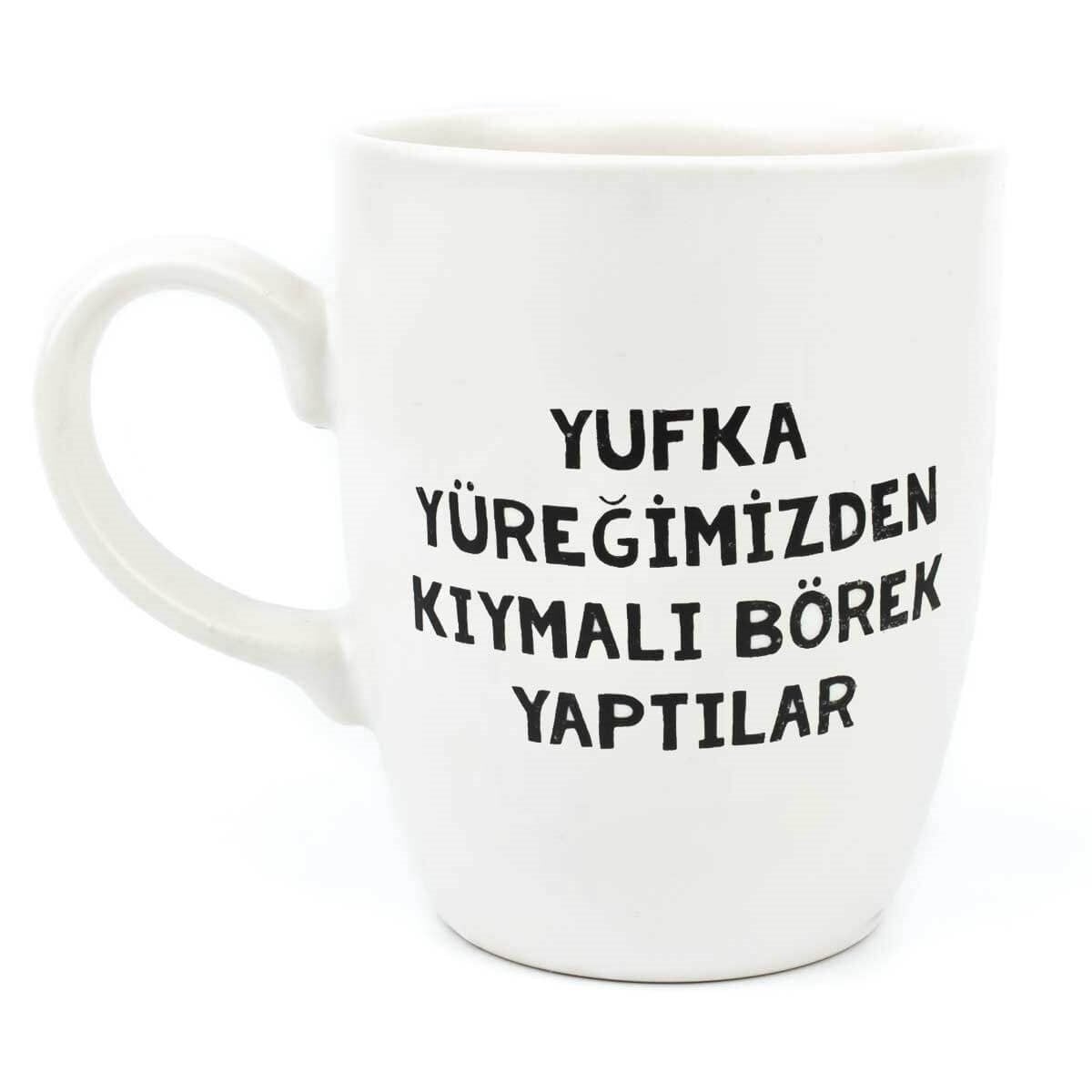 Yufka Yüreğimizden Kıymalı Börek Yaptılar Krem Oval Kupa - Hediye Seramik Kupa