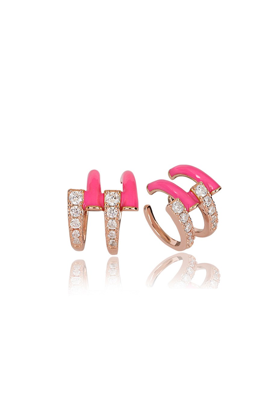 ÖZEL TASARIM İTALYAN PEMBE MİNELİ TAŞLI EARCUFF KÜPE