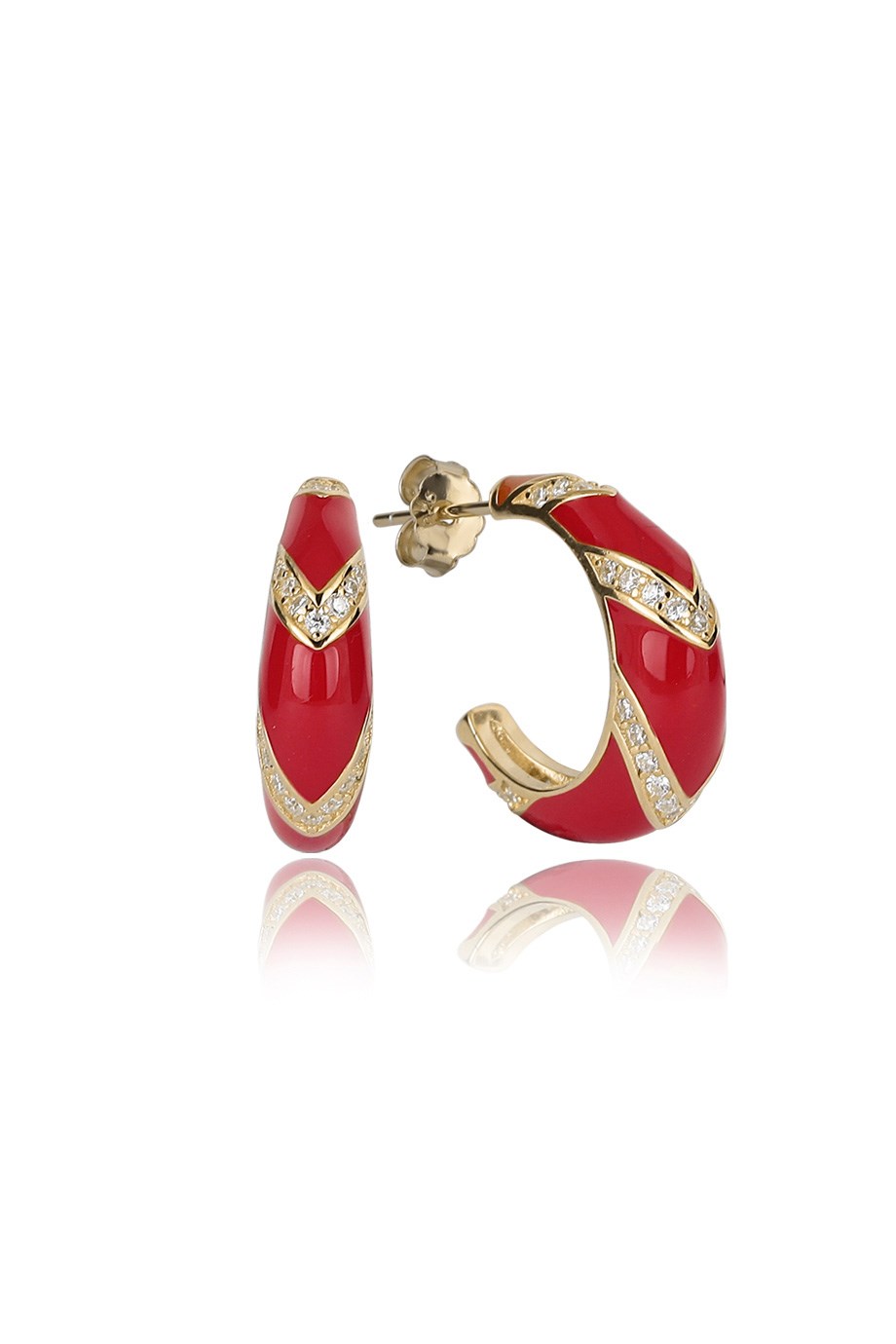 ÖZEL TASARIM İTALYAN KIRMIZI MİNELİ TAŞLI KÜPE