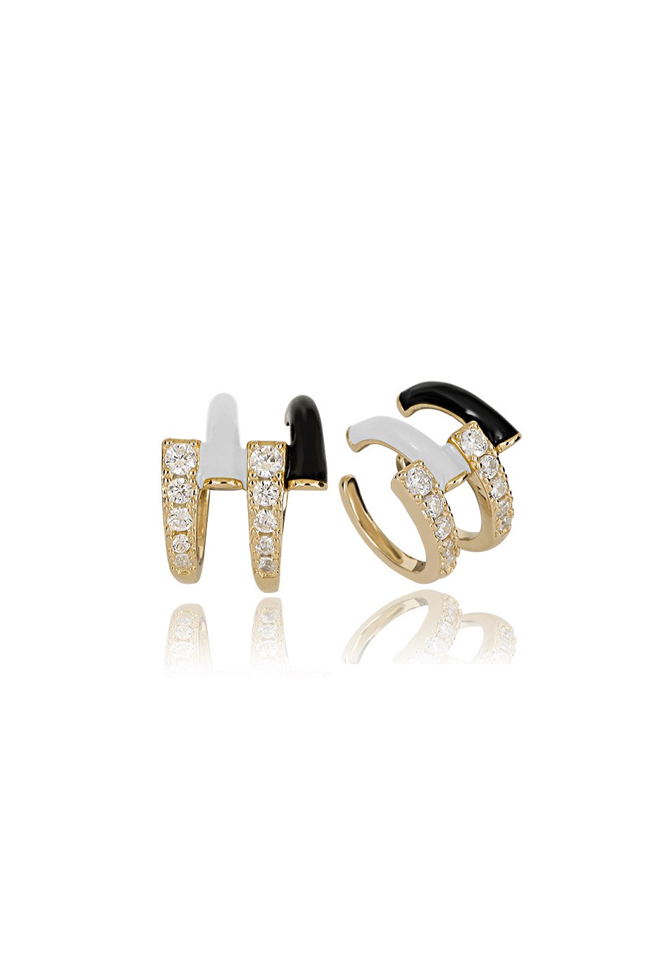 ÖZEL TASARIM İTALYAN SİYAH BEYAZ MİNELİ TAŞLI EARCUFF KÜPE
