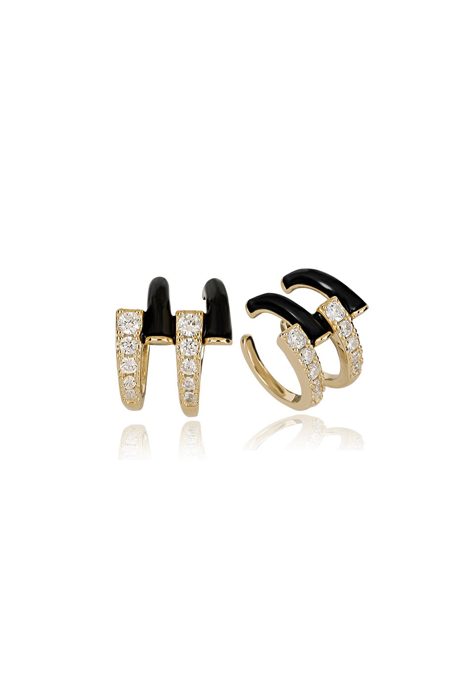 ÖZEL TASARIM İTALYAN SİYAH MİNELİ TAŞLI EARCUFF KÜPE