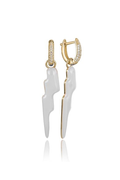 ÖZEL TASARIM İTALYAN BEYAZ MİNELİ TAŞLI KÜPE