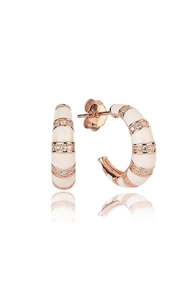 ÖZEL TASARIM İTALYAN BEYAZ MİNELİ TAŞLI KÜPE