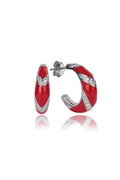 ÖZEL TASARIM İTALYAN KIRMIZI MİNELİ TAŞLI KÜPE