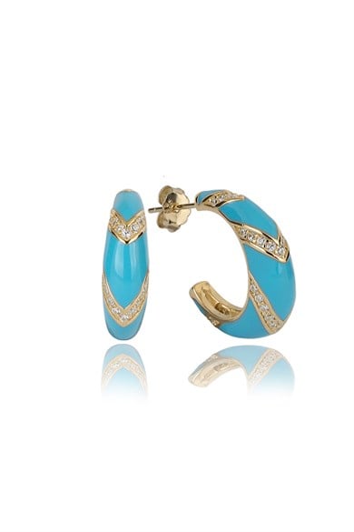 ÖZEL TASARIM İTALYAN MAVİ MİNELİ TAŞLI KÜPE