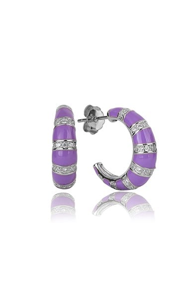 ÖZEL TASARIM İTALYAN MOR MİNELİ TAŞLI KÜPE