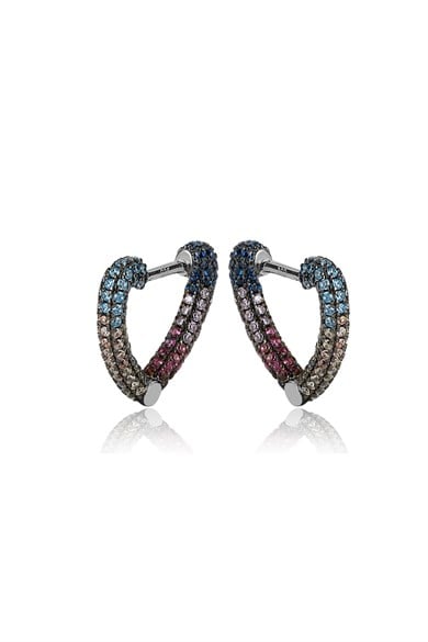 ÖZEL TASARIM İTALYAN RENKLİ TAŞLI KALP KÜPE