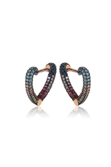 ÖZEL TASARIM İTALYAN RENKLİ TAŞLI KALP KÜPE