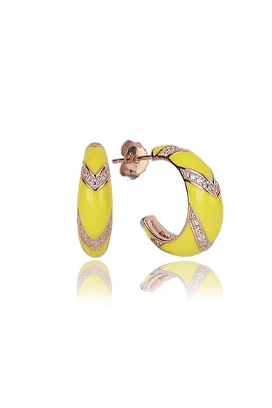 ÖZEL TASARIM İTALYAN SARI MİNELİ TAŞLI KÜPE