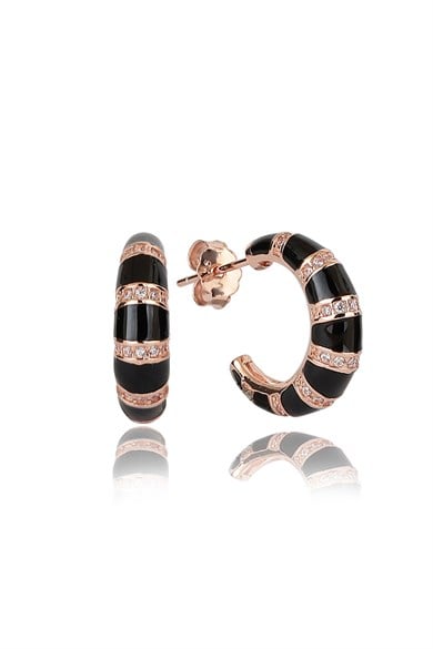 ÖZEL TASARIM İTALYAN SİYAH MİNELİ TAŞLI KÜPE