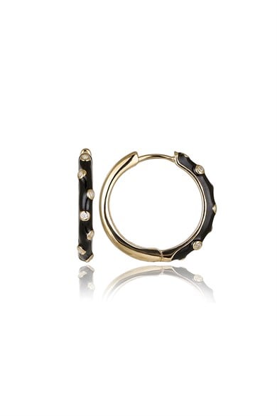 ÖZEL TASARIM İTALYAN SİYAH MİNELİ TAŞLI KÜPE