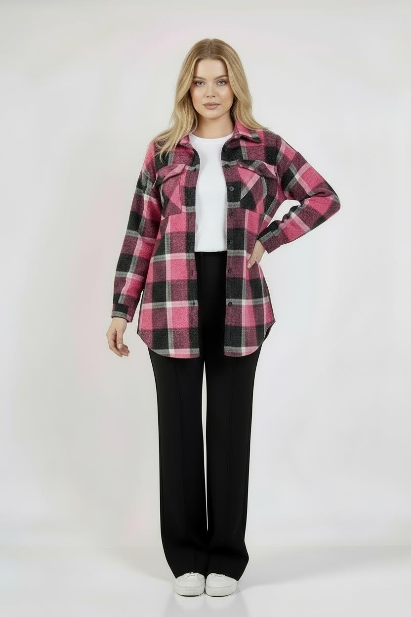 Pembe Siyah Ekose Oversize Oduncu Gömlek