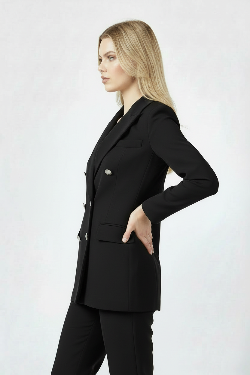 Siyah Kruvaze Blazer