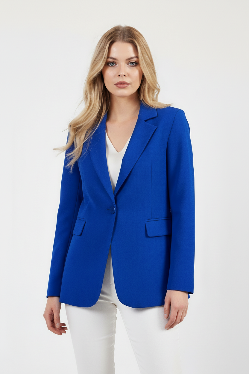  Saks Mavi Tek Düğme Ceket