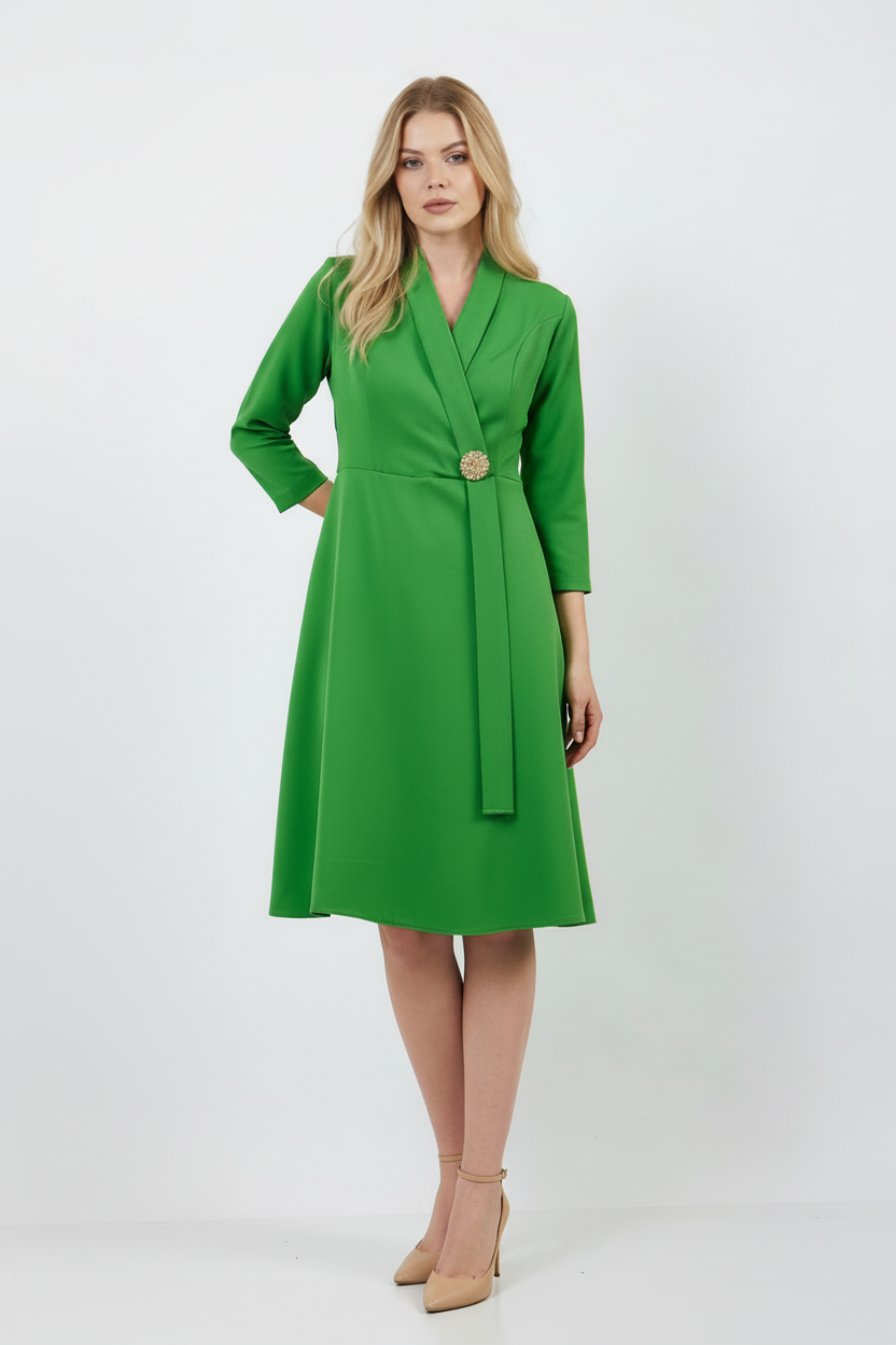  Yeşil Broşlu Elbise