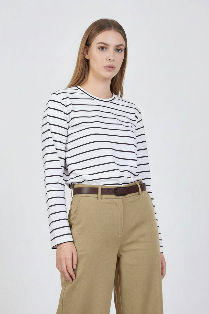 Beyaz Çizgili Sweatshirt