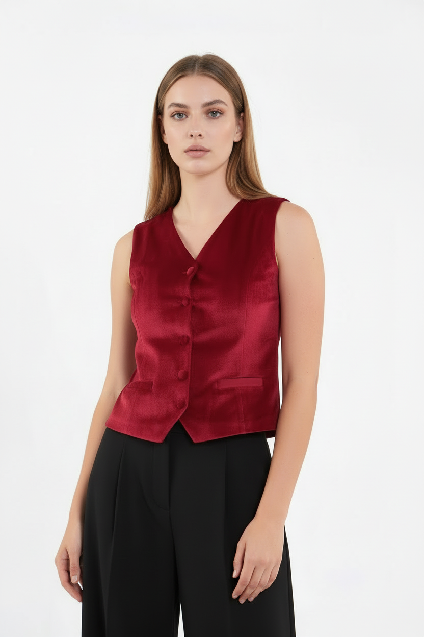 Bordo Kadife Yelek
