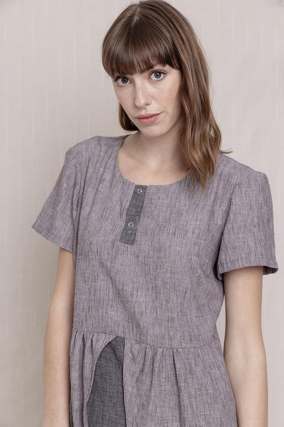 Kısa Kollu Bol Keten Elbise