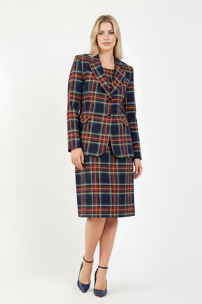 Lacivert Ekoseli Jile Elbise