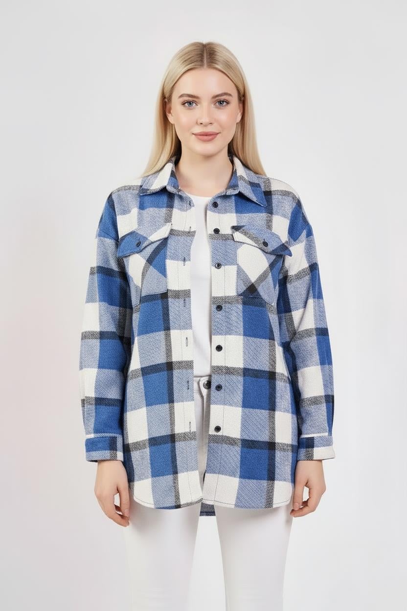 Mavi-Beyaz Ekose Oduncu Gömlek