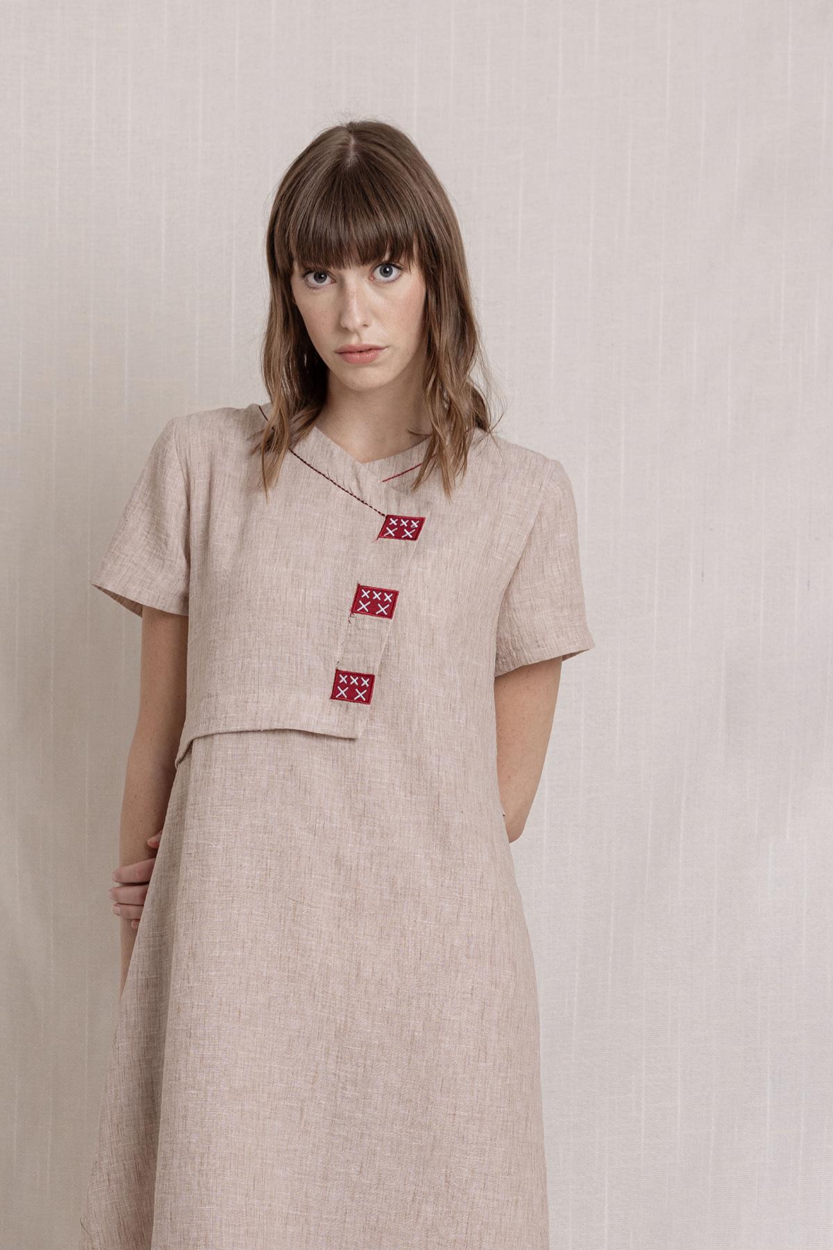 Nakışlı Keten elbise