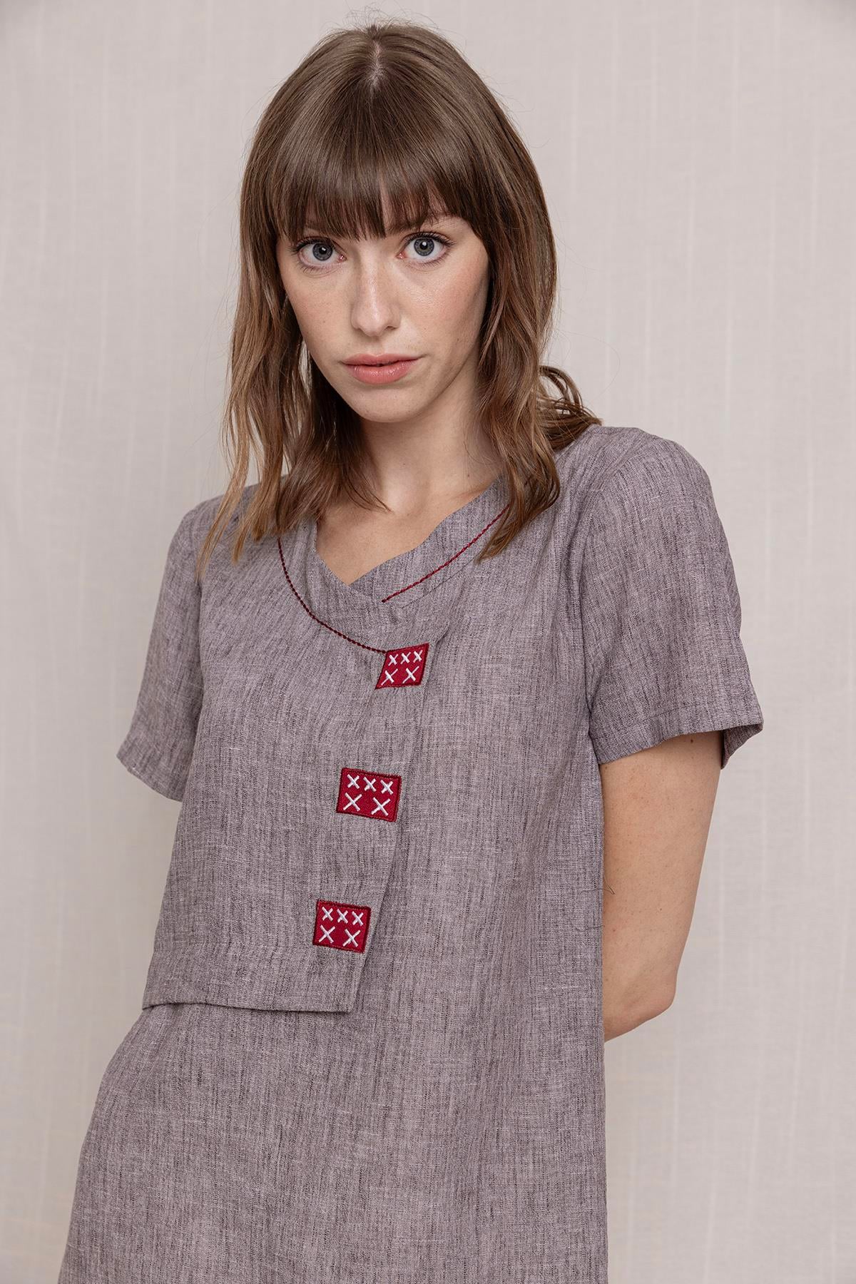 Nakışlı Keten elbise