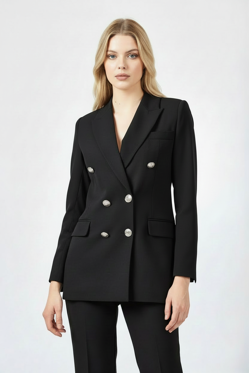 Siyah Kruvaze Blazer