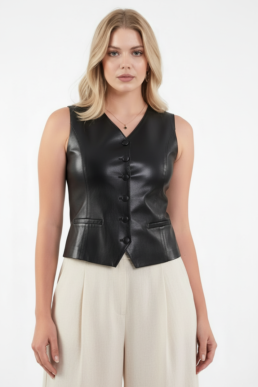 Siyah Suni Deri Yelek