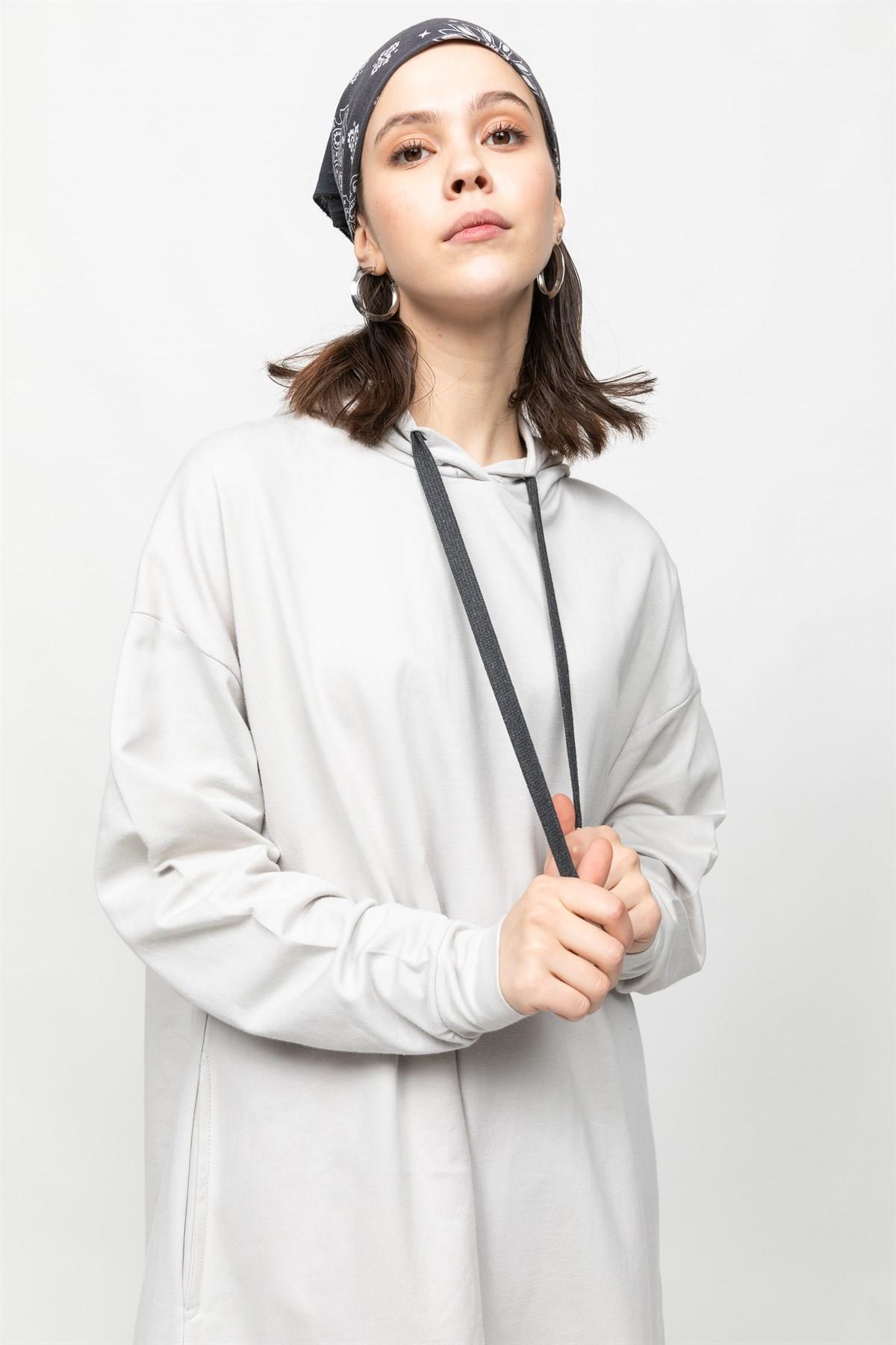 Taş Rengi Hoodie Elbise