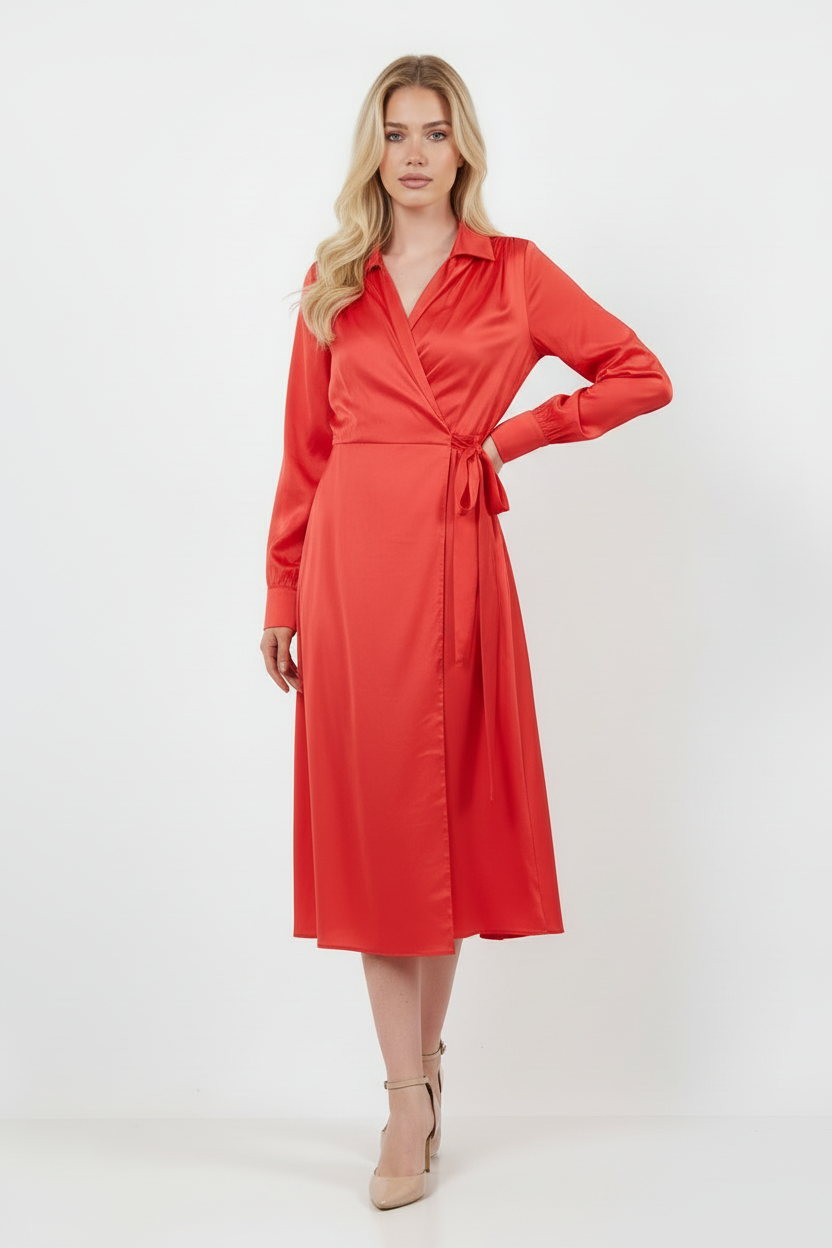 Turuncu Mat Saten Elbise