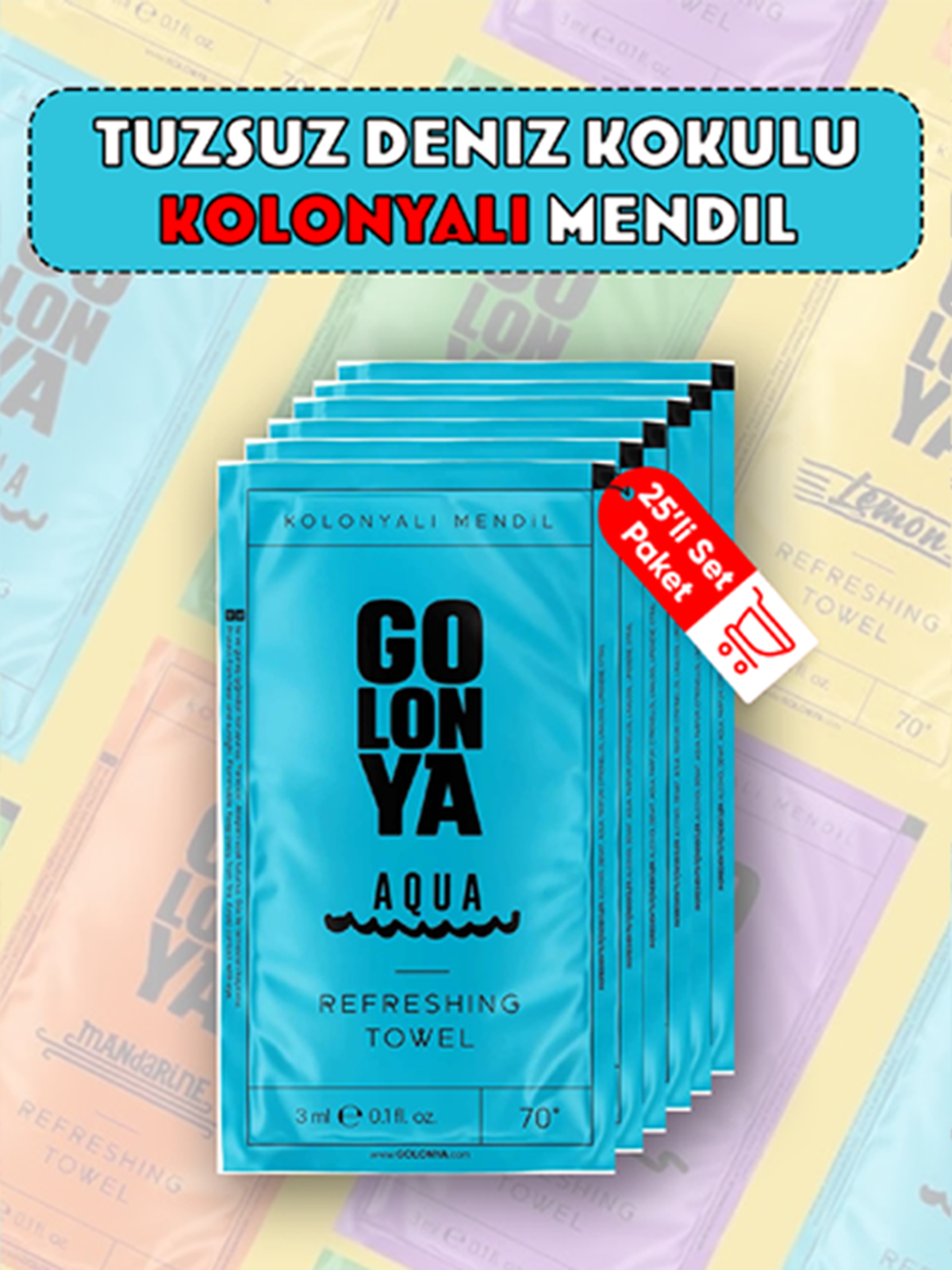 Aqua, Tuzsuz Deniz Kokulu Kolonyalı Islak Mendil 25'li Set, Ferahlatıcı Aqua Kokusu