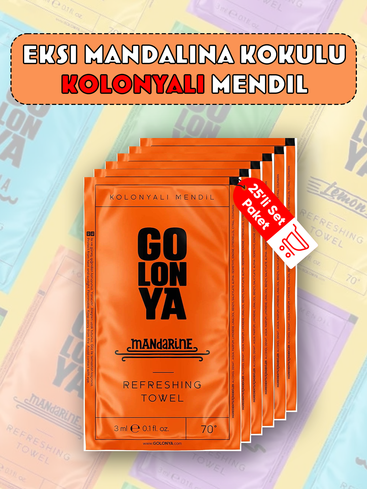 Mandarine, Ekşi Mandalina Kokulu Kolonyalı Islak Mendil 25'li Set, Narenciye Aromalı Mendil