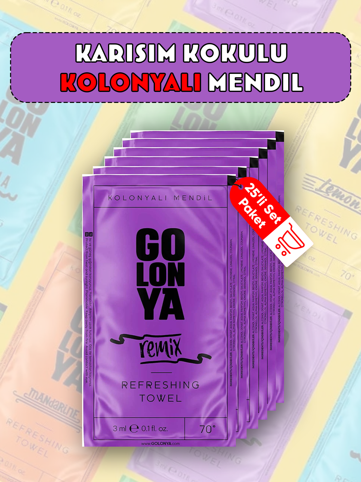 Remix, Karışım Kokulu Kolonyalı Islak Mendil 25'li Set, Ferah ve Aromatik Koku Seçeneği