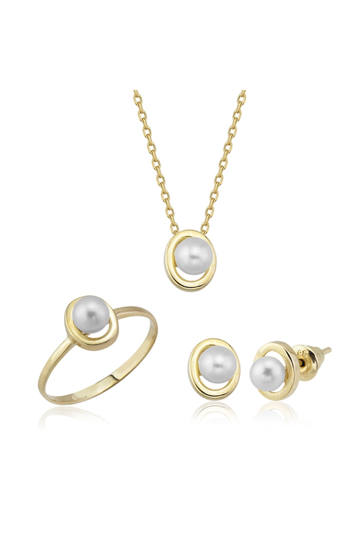 Altın Oval Figürlü İncili Üçlü Set