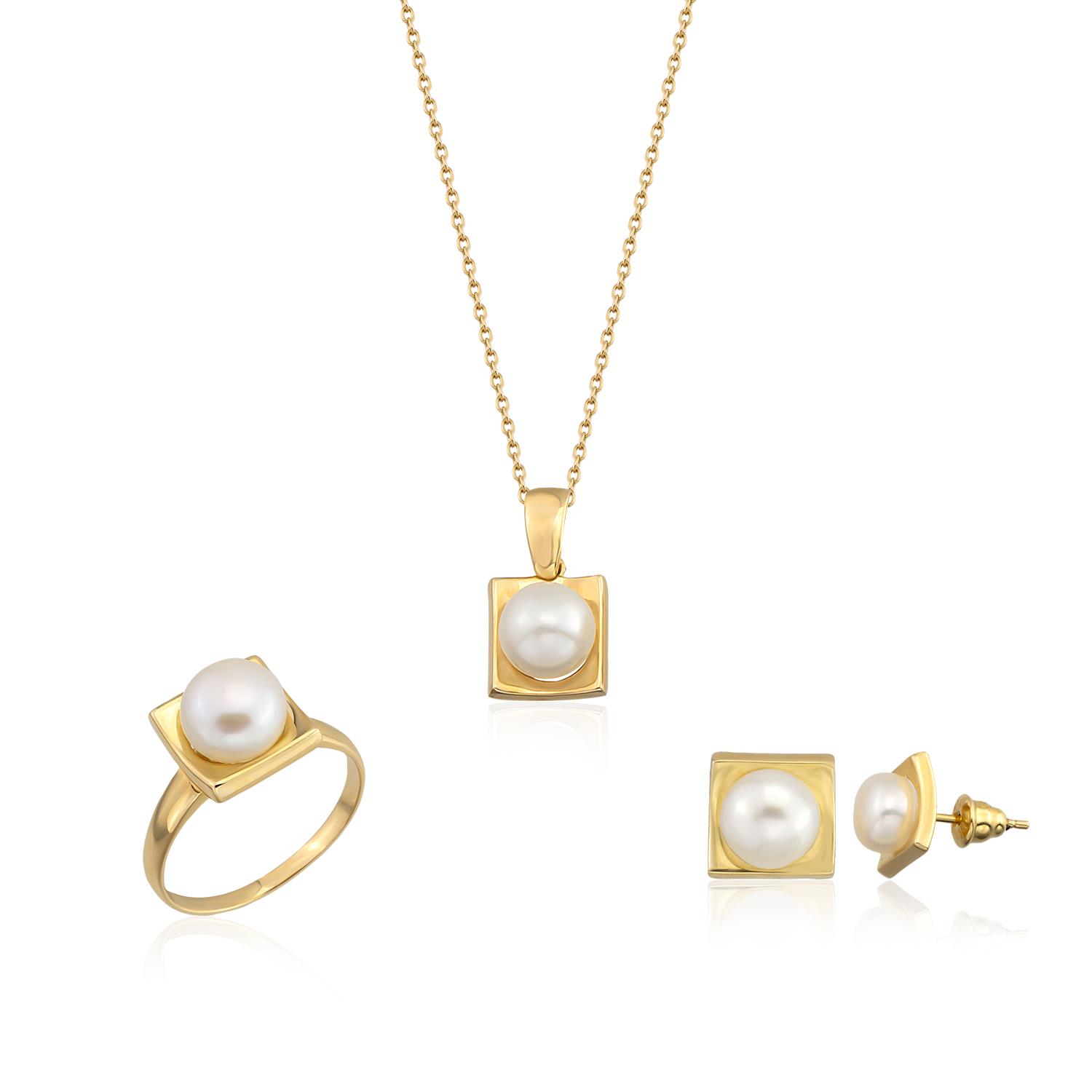 Altın ve İncili Kare Mini Set